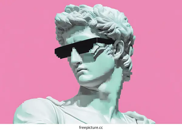 Pixelated Renaissance Statue with Sunglasses