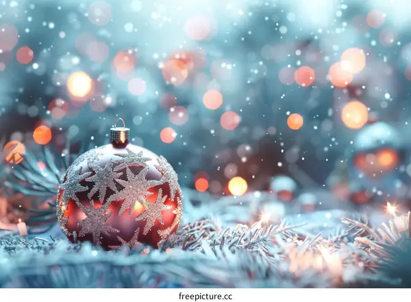 Red Christmas Ornament with Silver Snowflakes