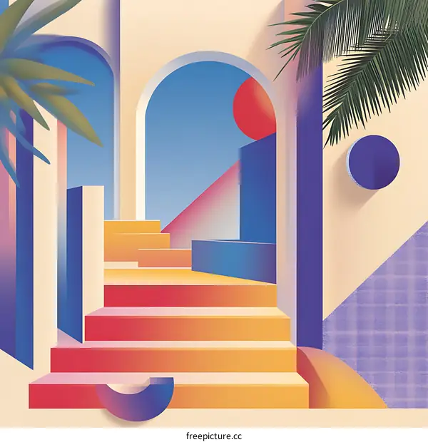 Abstract Illustration of Stairs Leading to a Sunlit Archway
