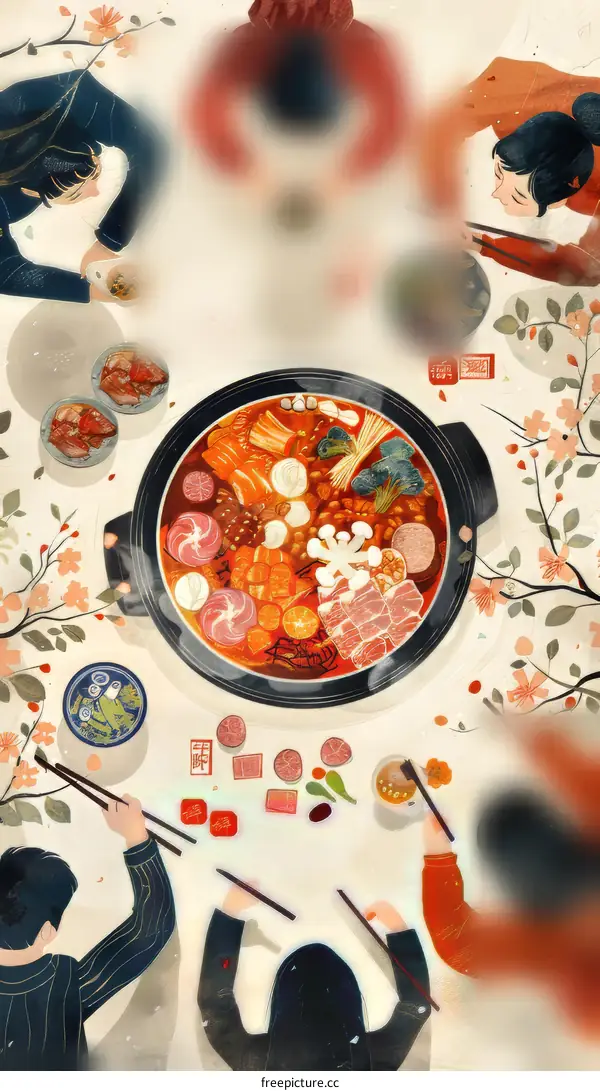 Friends Enjoying a Delicious Hot Pot Meal