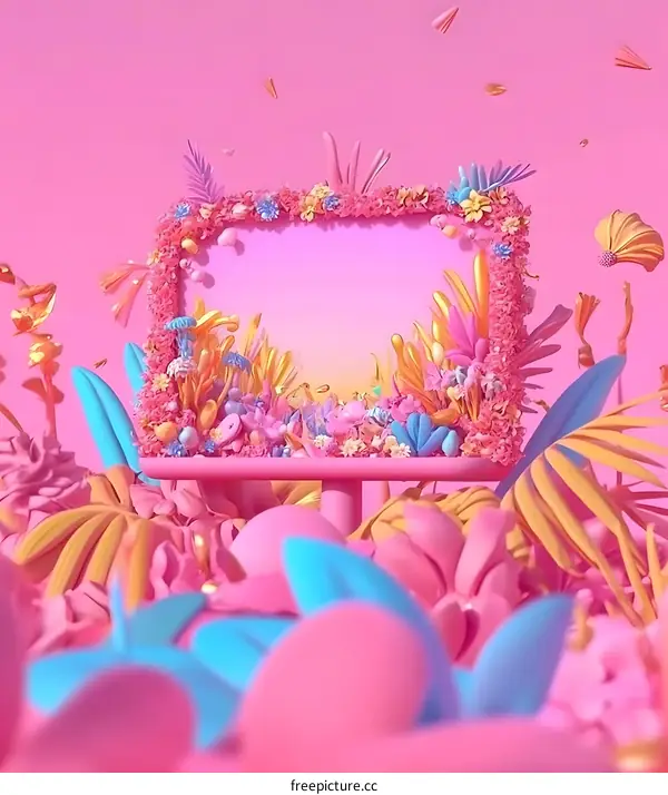 Pink Floral Frame 3D Illustration