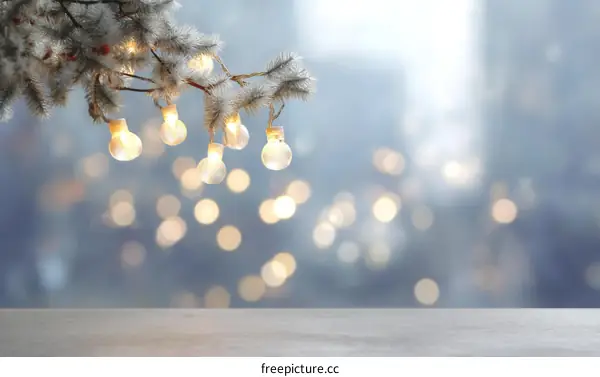 Winter Festive Tabletop Scene with Lights