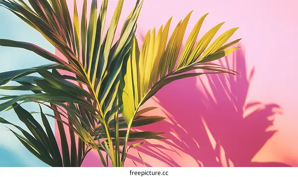 Tropical Palm Leaf Shadow On Pink Wall