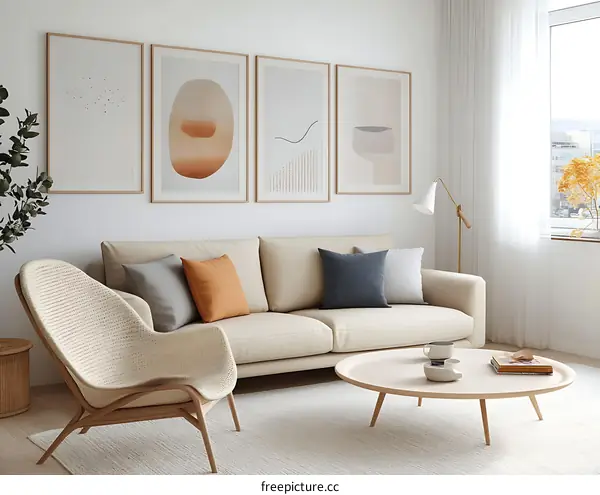 Modern Beige Living Room with Abstract Art