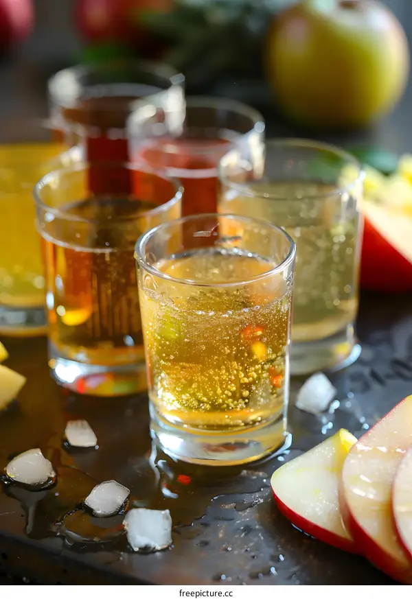 Refreshing Apple Cider Drinks with Ice and Apple Slices