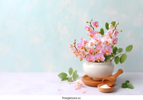 Pink Orchids in a White Vase Floral Arrangement