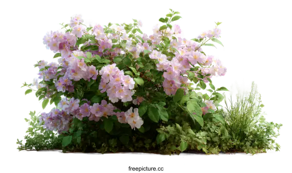 [Transparent Background PNG]A Beautiful Cluster of Light Pink Flowers with Green Leaves in Full Bloom