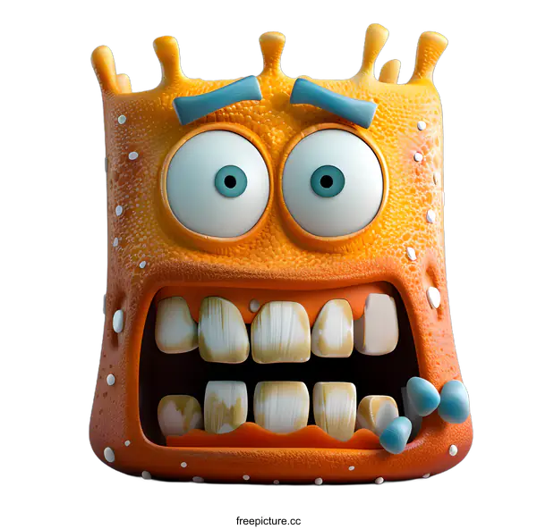 [Transparent Background PNG]3d illustration of a cute orange blob character with big eyes and teeth