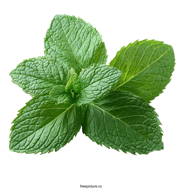 [Transparent Background PNG]Fresh Mint Leaves Close-up