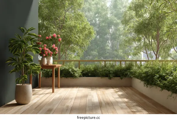 Peaceful Balcony Garden Scene Illustration