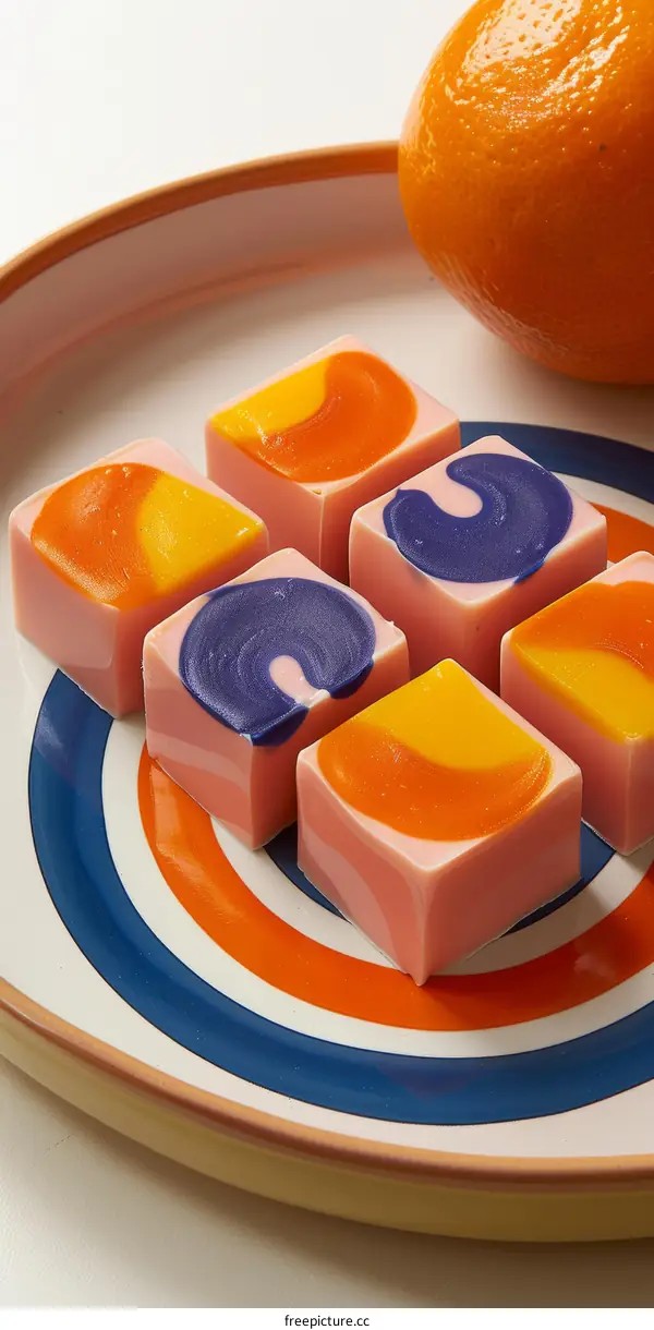 Close-up image of a plate of colorful candy