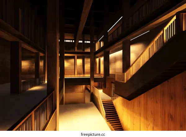 Modern Architecture Design of Staircase Interior in Wooden Structure