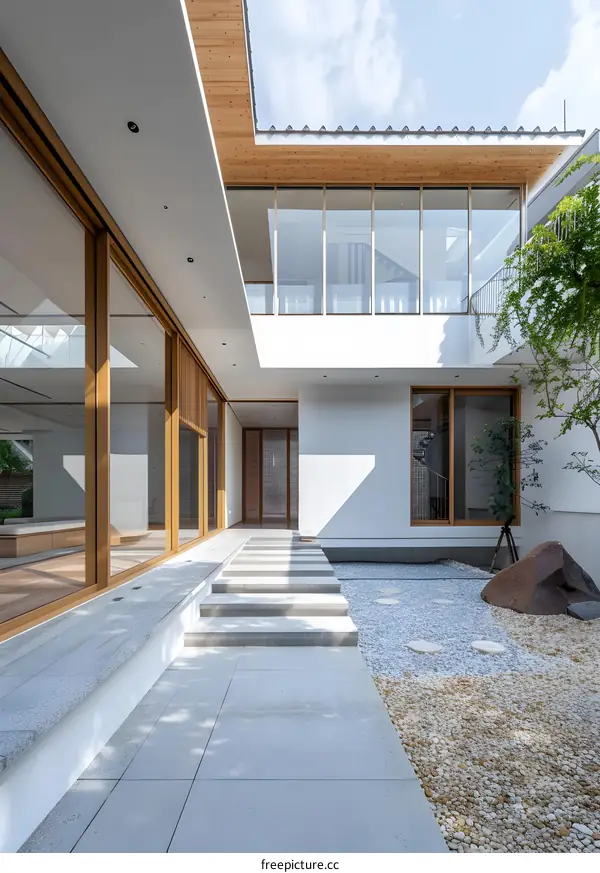 Modern Minimalist Architecture Design with White Walls and Wooden Details