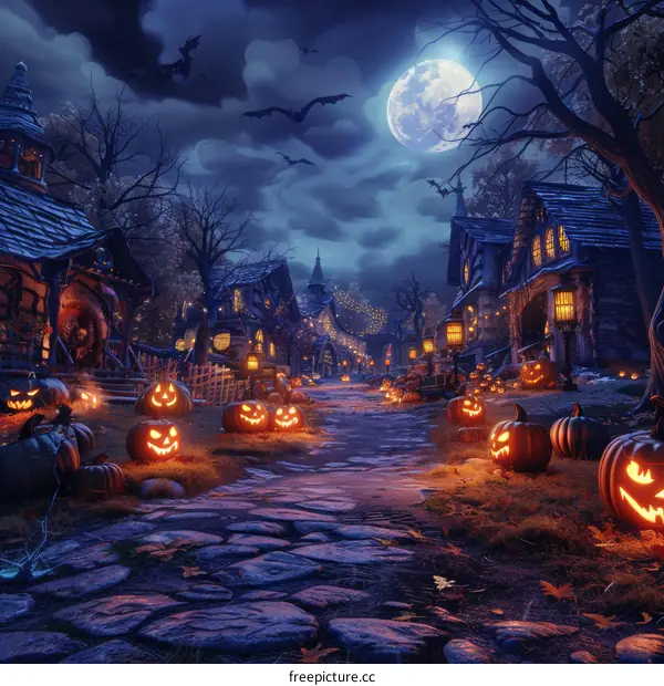 Spooky Halloween Town with Pumpkins
