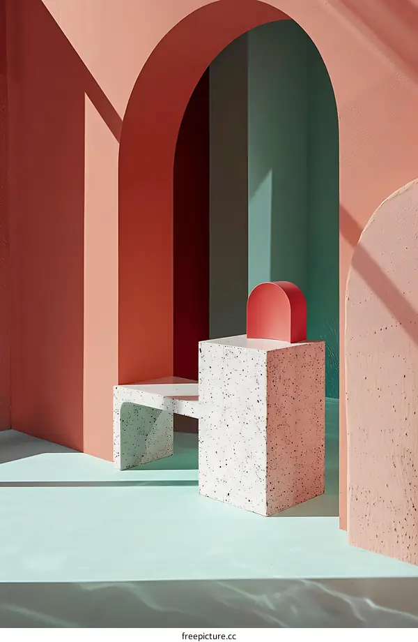 Abstract Minimalist Interior Design with Pink and Green Walls