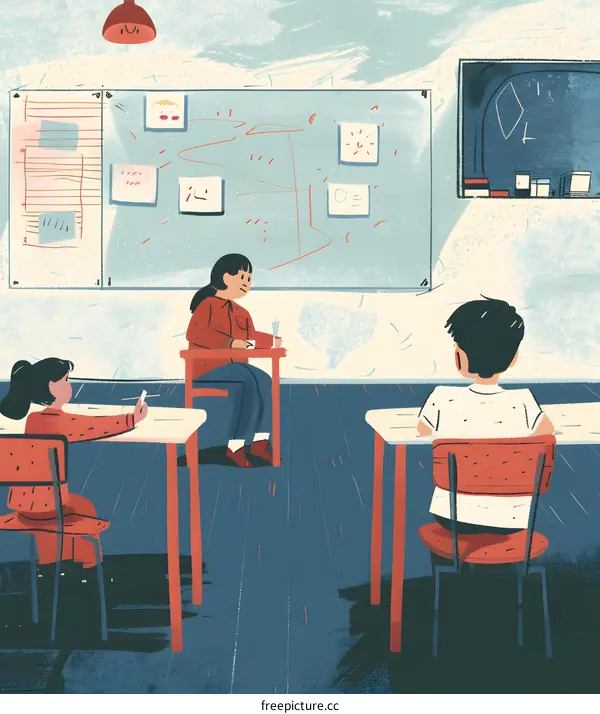 Classroom Illustration with Students and Teacher