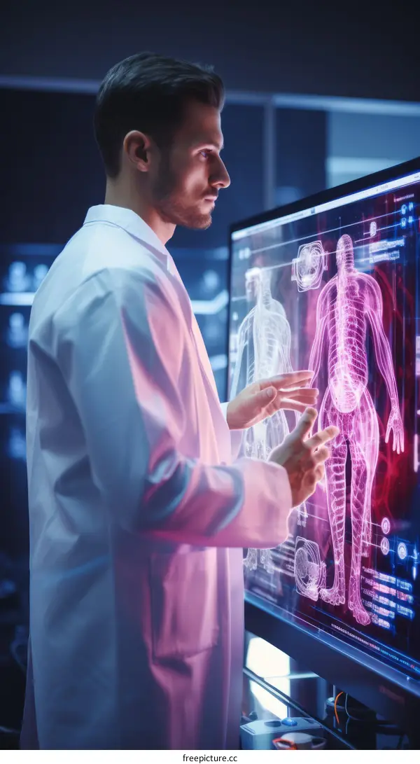 Scientist analyzing a 3D scan of a human body