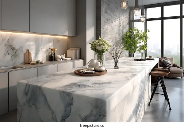Modern Kitchen Island with Marble Countertop