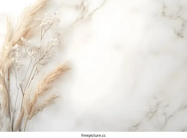 Dried Flowers on White Marble Background