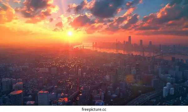 Sunset Over City Skyline
