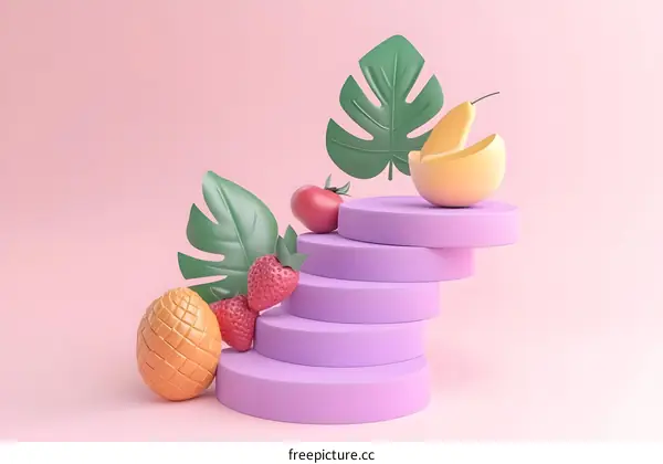 Summer Fruit 3D Render with Pink Background