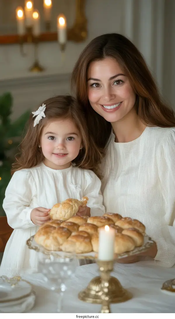 Mother and Daughter Enjoying a Festive Holiday Meal