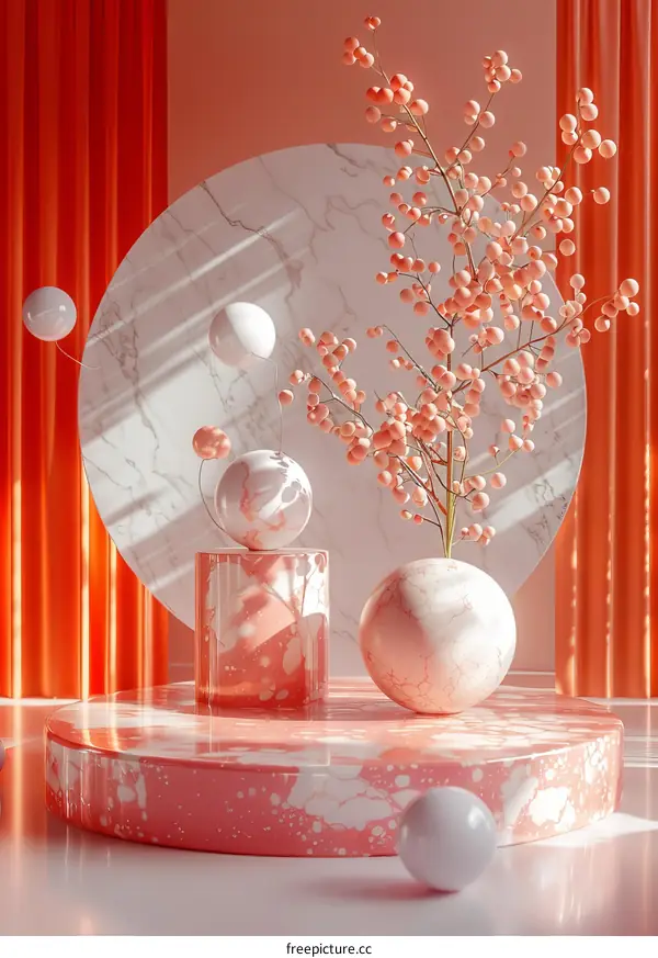 Abstract Geometric Decorative Display with Soft Coral Hues