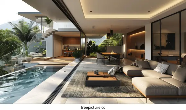 Modern house with open floor plan and pool