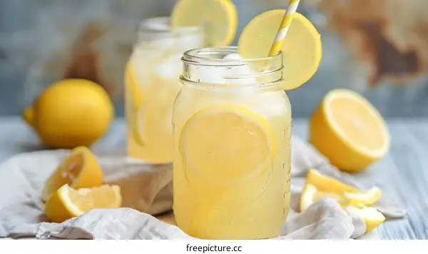 Glass of Lemonade with Lemon Slices and Straw