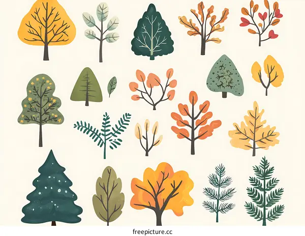 Set of Different Tree Illustrations