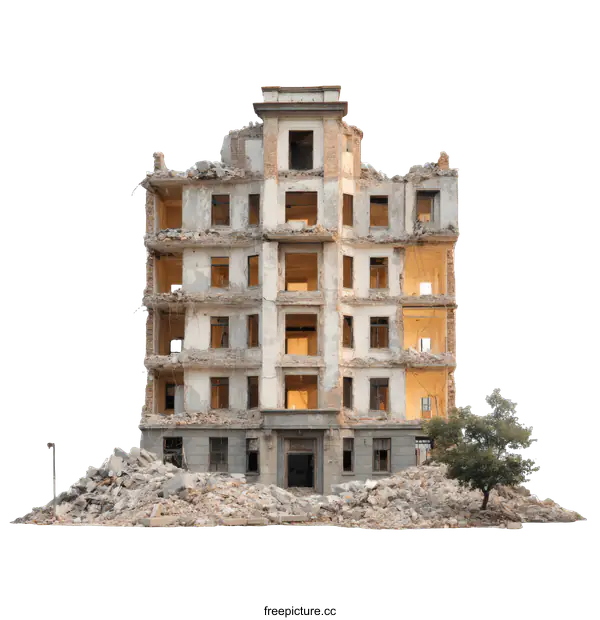 [Transparent Background PNG]Ruined Building Demolition Site