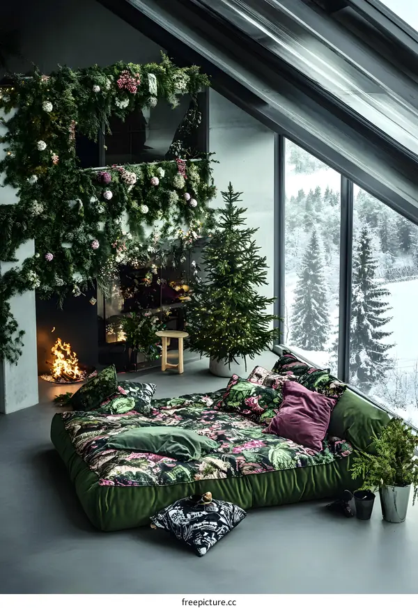 Cozy Winter Living Room with Christmas Decorations