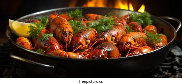 A mouthwatering plate of crayfish with lemon and dill