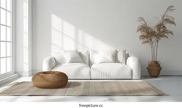 Bright and Airy Living Room With White Sofa and Neutral Decor