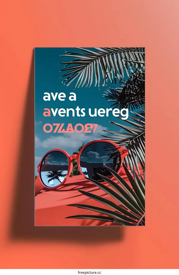 Summer Sunglasses with Palm Leaves Poster Design