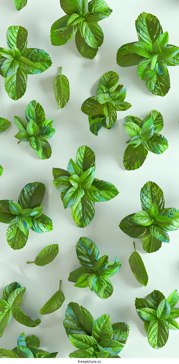 Green Mint Leaves Pattern Background