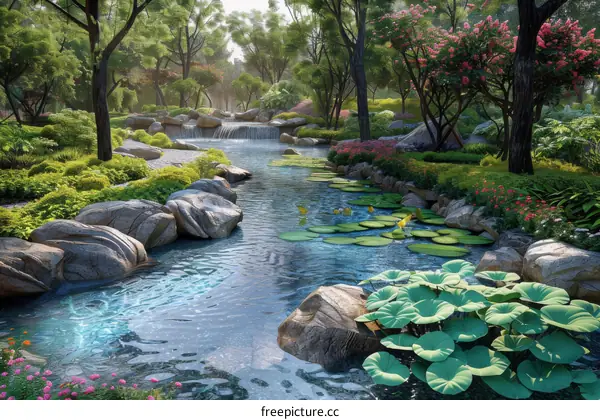 Peaceful Garden Landscape Design Illustration