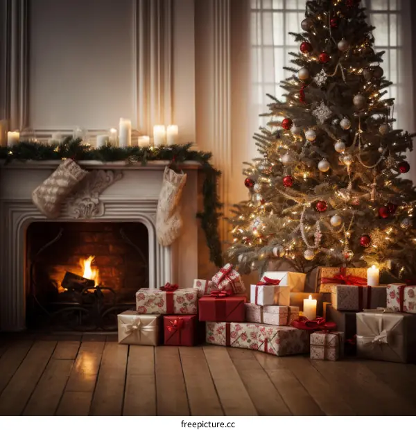 Christmas Tree in Living Room with Presents