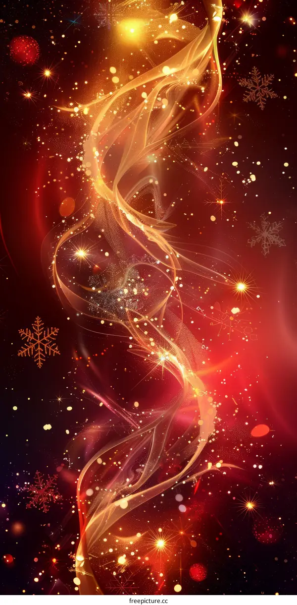 Festive Red and Gold Christmas Snowflakes in Clear Winter Air