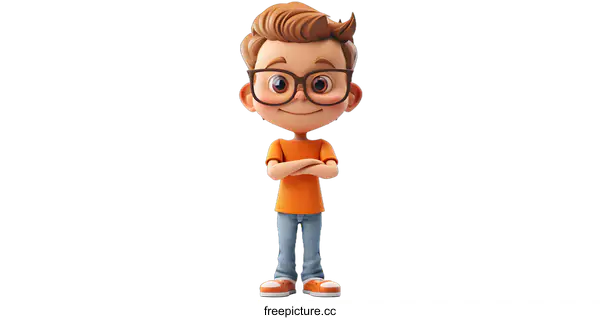 [Transparent Background PNG]3D cartoon character of a boy wearing glasses