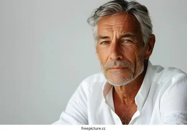 portrait of a handsome mature man with grey hair and beard