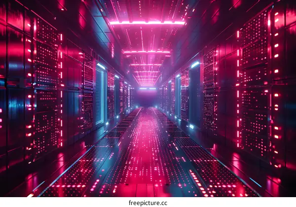 Neon Illuminated Server Room