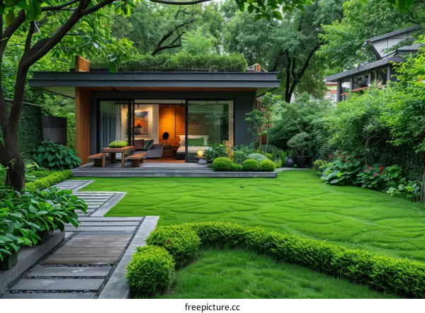 Courtyard House with Modern Interior and Landscaped Garden