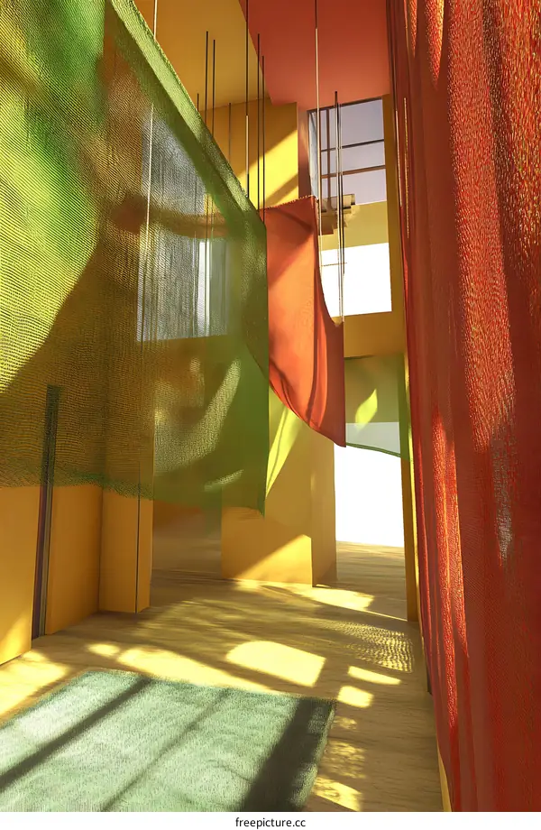 Abstract Interior Design with Colorful Fabric and Sun Light
