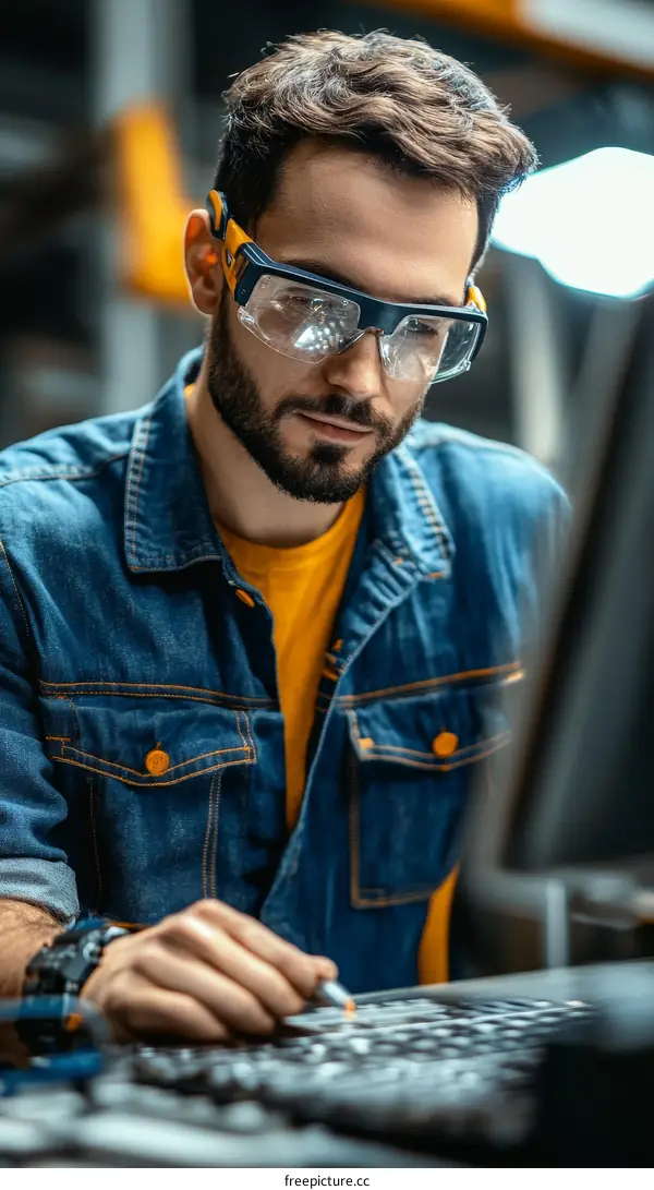 Focused Technician Working on Equipment