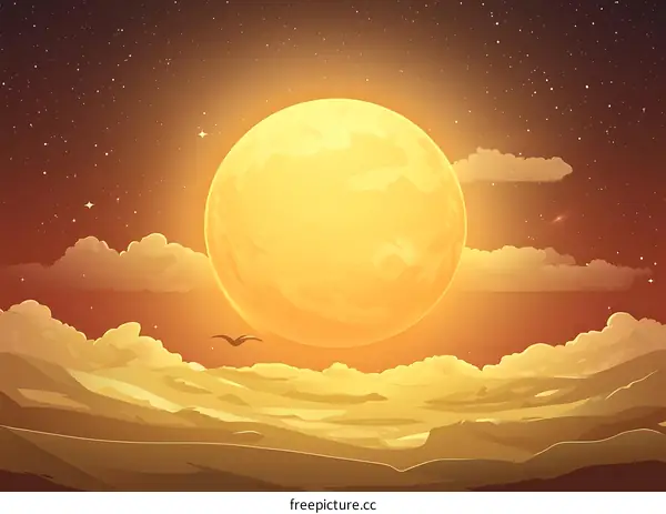 Full Moon Night in the Desert with Stars and a Bird