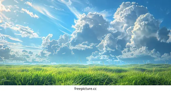 Green Hills and Blue Sky with Clouds