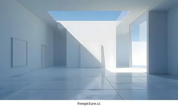 Minimalist White Interior with Skylight and Glass Door