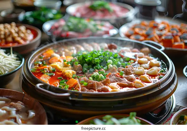 Spicy Sichuan Hot Pot: A Delicious Feast of Meat, Vegetables, and Soup