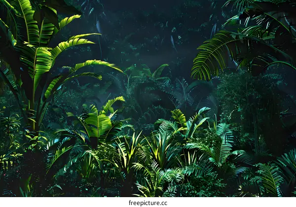 Tropical Rainforest Lush Greenery Night